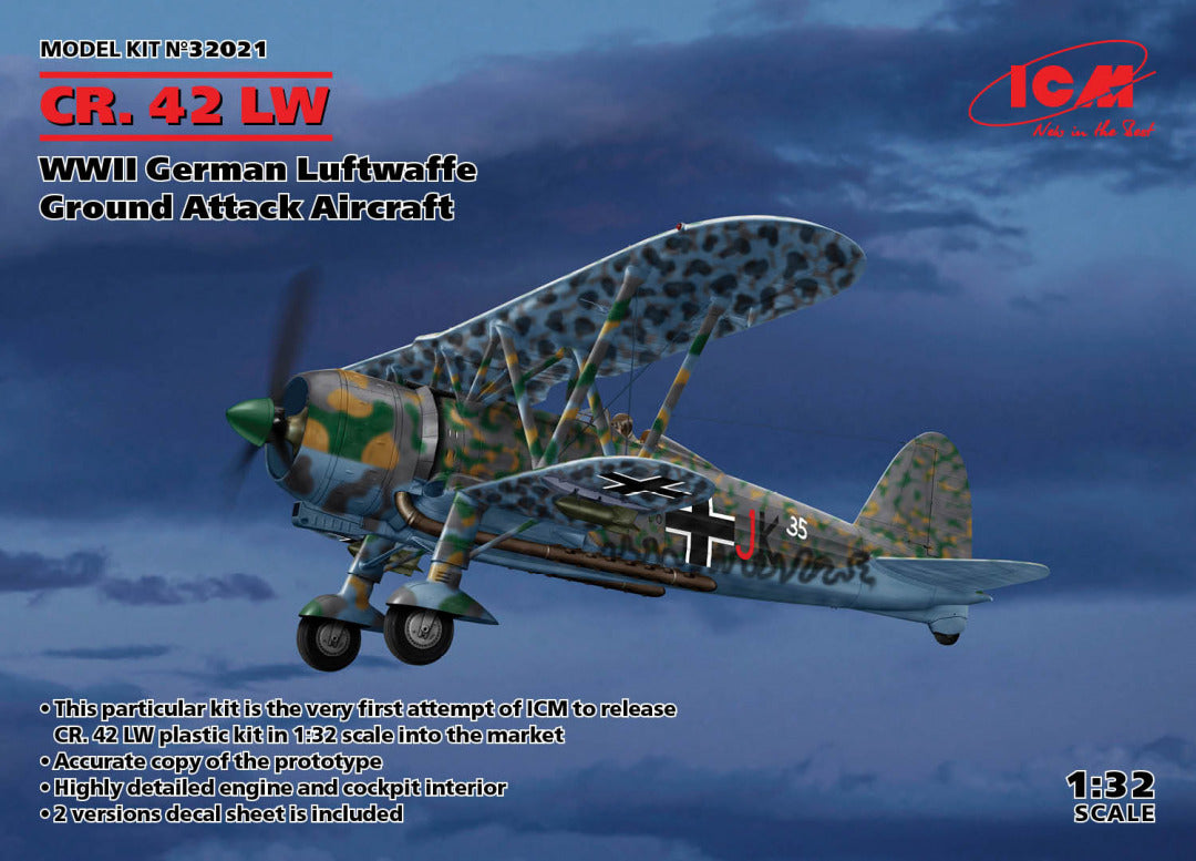 ICM 1/32 Fiat CR.42 LW WWII German Luftwaffe Ground Attack Aircraft (32021)
