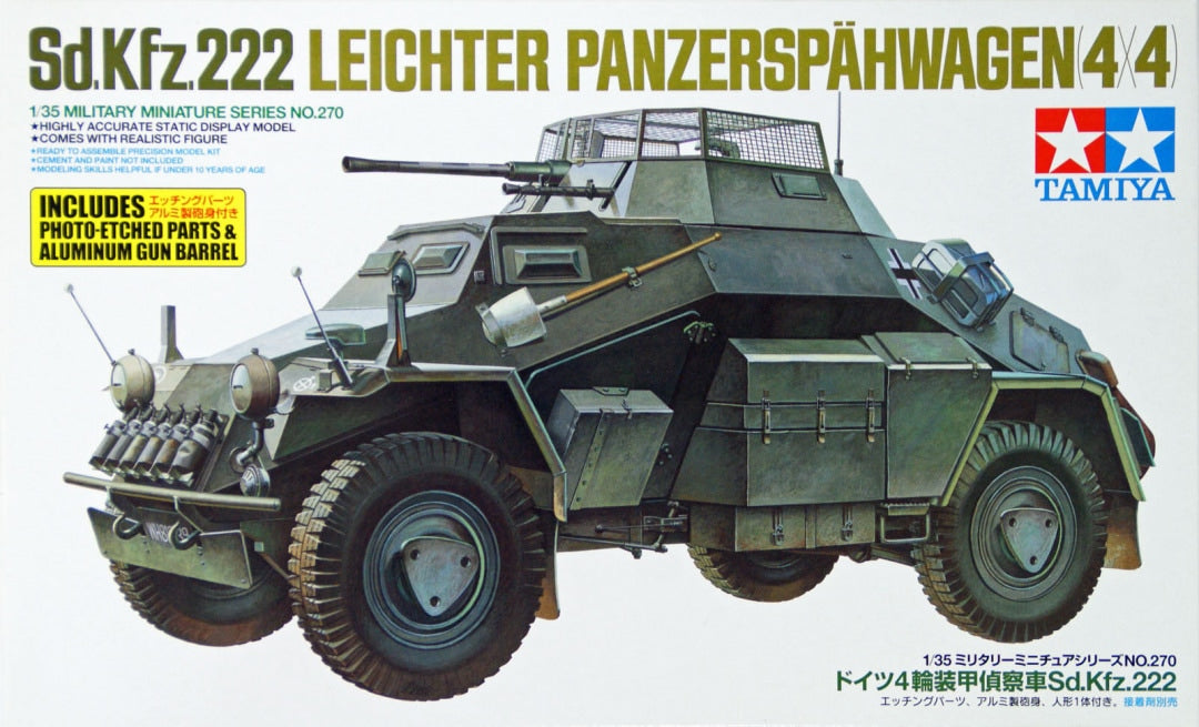 Tamiya 1/35 Sd.Kfz.222 Leichter Panzerspähwagen (4x4) includes photo-etched parts & aluminium gun barrel (35270)