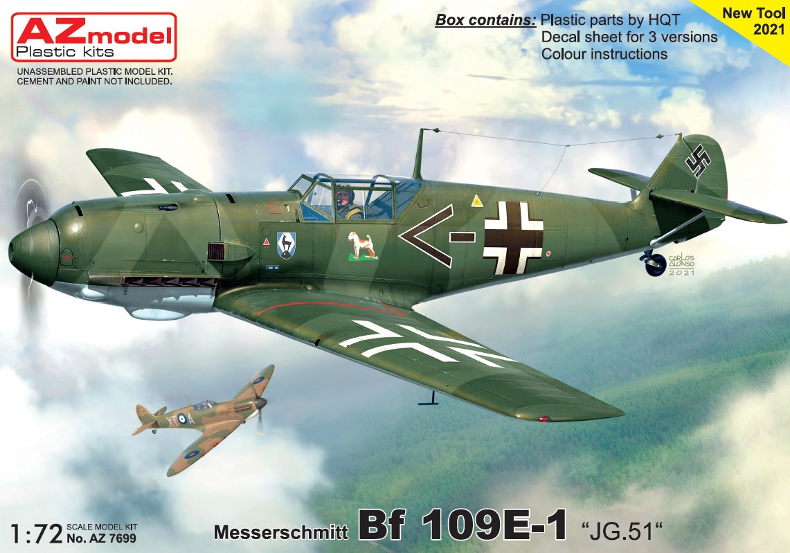 AZmodel 1/72 Messerschmitt Bf 109E-1 „JG.51“ (AZ 7699) — New — Aircraft, Military