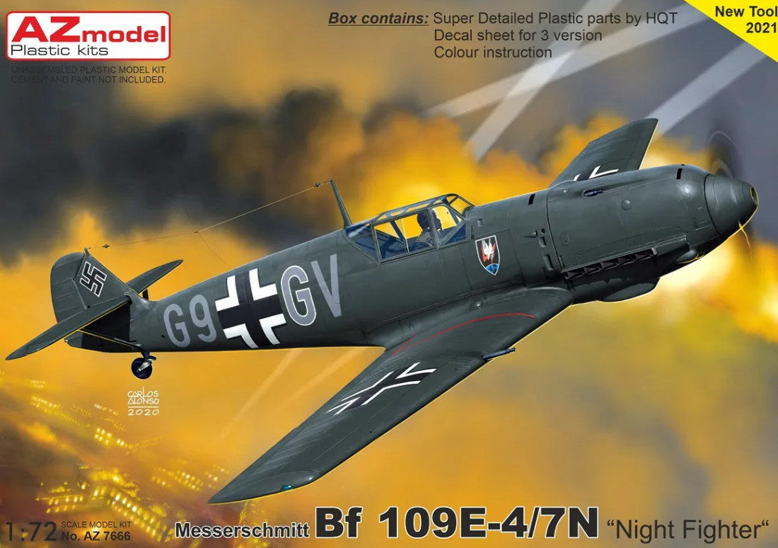 AZmodel 1/72 Messerschmitt Bf 109E-4/7N „Night Fighter“ (AZ 7666) — New — Aircraft, Military