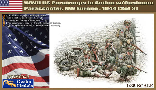 Gecko Models 1/35 WWII US Paratroops in Action w/Cushman Parascooter NW Europe, 1944 (Set 3) (35GM0043)