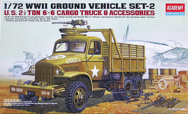 Academy 1/72 U.S. 2 1/2 Ton 6x6 Cargo Truck & Accessories WWII Ground Vehicle Set-2 (13402)