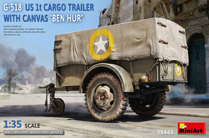 MiniArt 1/35 G-518 US 1 ton Cargo Trailer Ben Hur w/Canvas (35443)