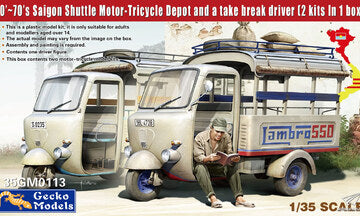 Gecko Models 1/35 60‘~70’s Saigon Shuttle Motor-Tricycle Depot and a take break drive [2 kits In 1 box] (35GM0113)