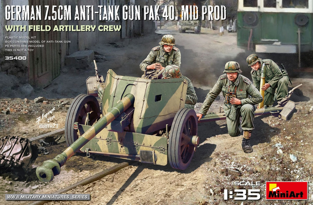 MiniArt 1/35 German 7.5cm Anti-Tank Gun PAK 40, Mid. Prod. with field artillery crew (35400)