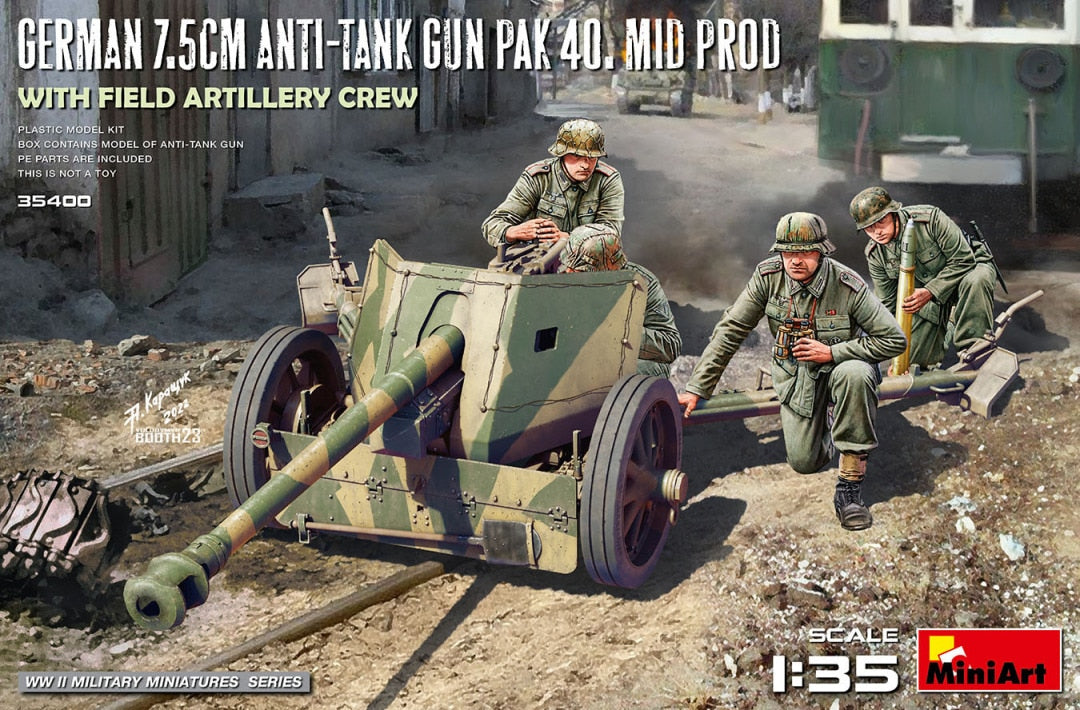 MiniArt 1/35 German 7.5cm Anti-Tank Gun PAK 40, Mid. Prod. with field artillery crew (35400)