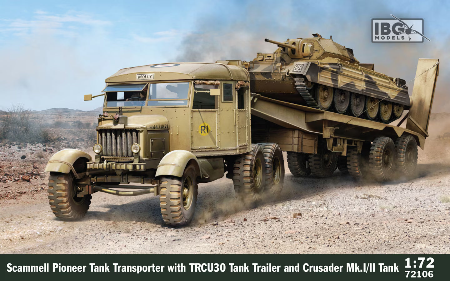 IBG 1/72 Scammell Pioneer Tank Transporter with TRCU30 Tank Trailer and Crusader MK.I/II Tank (72106)