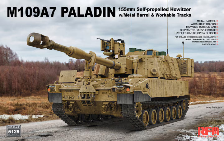 Rye Field 1/35 M109A7 Paladin Self-Propelled Howitzer (RM-5129) — by Rye Field Model — New — 1/35 scale, Modern US Army, Self-propelled artillery