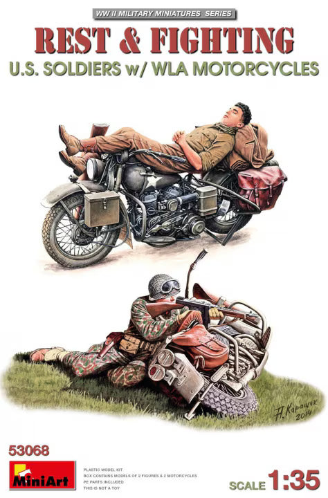 MiniArt 1/35 Rest & Fighting U.S. Soldiers w/ WLA Motorcycles (53068)