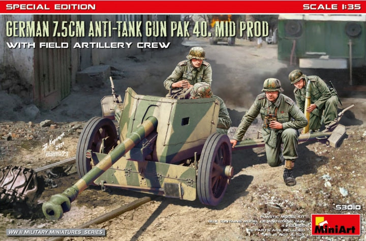 MiniArt 1/35 German 7.5cm Anti-Tank Gun PaK 40. Mid Prod w/ Artillery Crew Special Edition (53010)