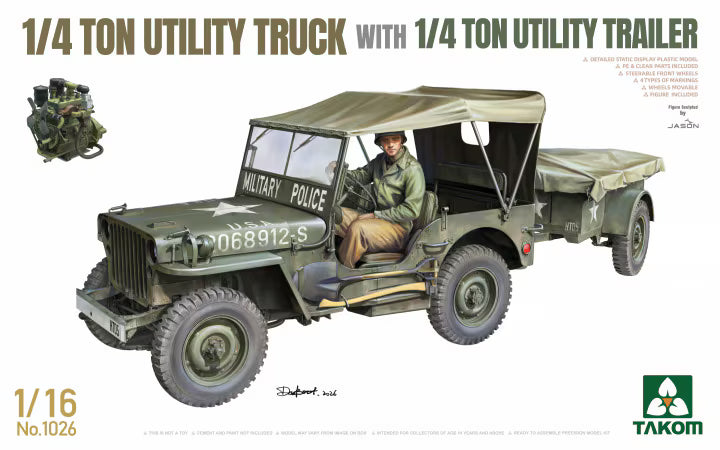 Takom 1/16 1/4 ton Utility Truck with 1/4 ton Utility trailer (1026)