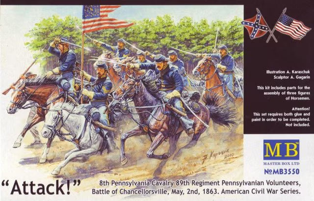 Master Box Ltd 1/35 "Attack!" 8th Pennsylvania Cavalry 89th Regiment Pennsylvanian Volunteers Battle of Chancellorsville, May, 2nd, 1863. American Civil War Series (MB3550)
