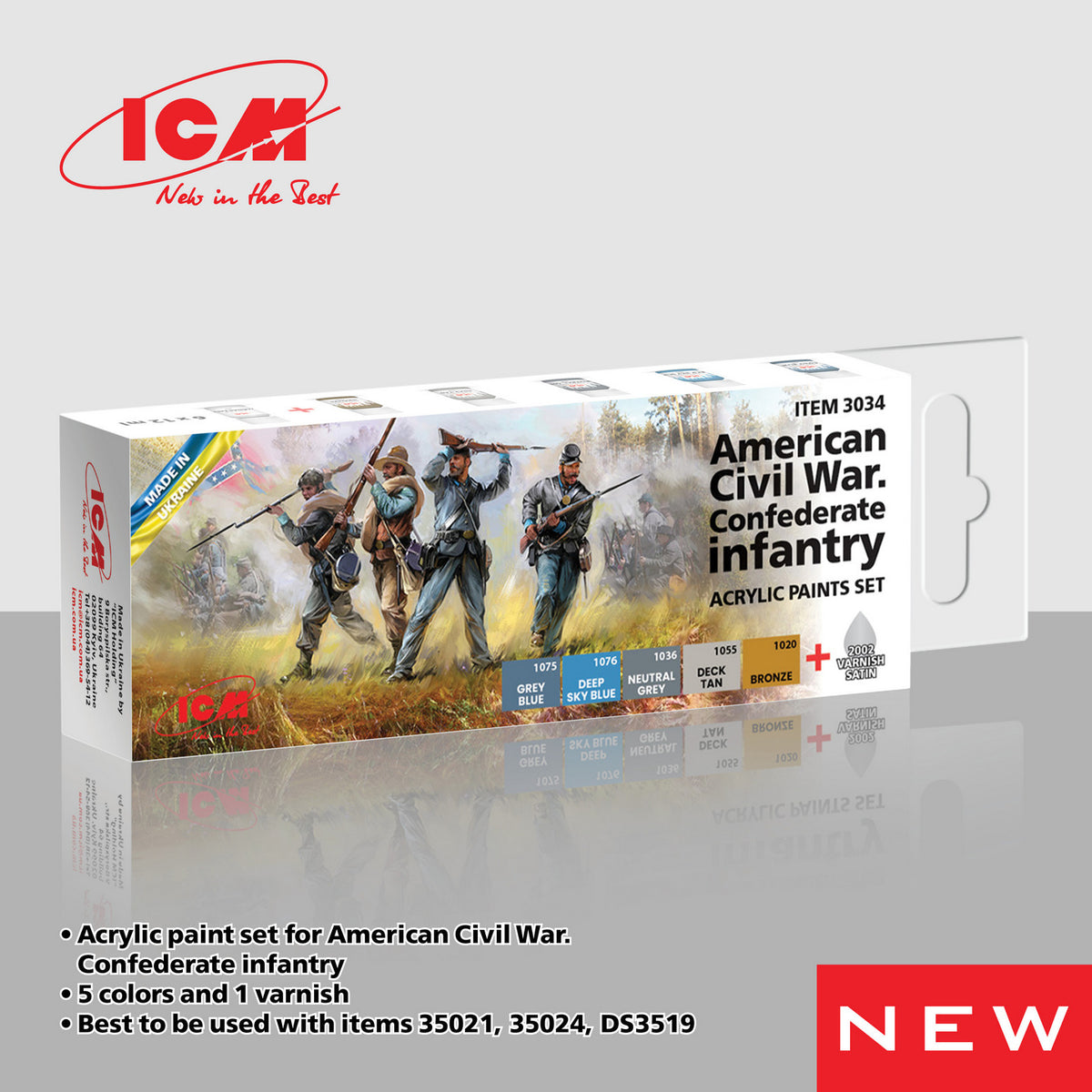 ICM Acrylic Paint Set American Civil War Confederate Infantry (3034) — New — Paint Sets