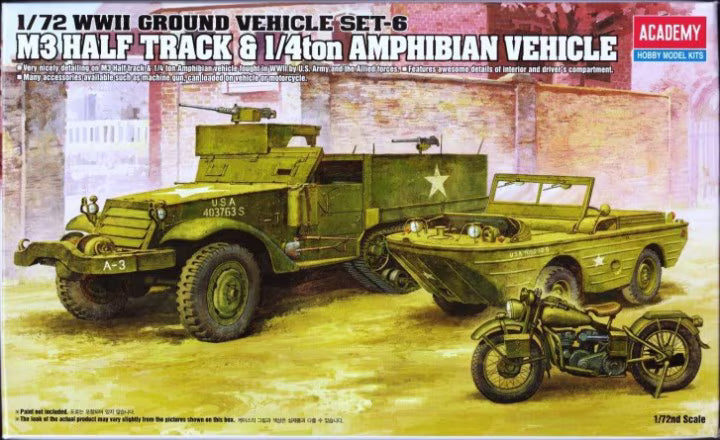 Academy 1/72 M3 Half Track & 1/4ton Amphibian Vehicle WWII Ground Vehicles set-6 (13408)