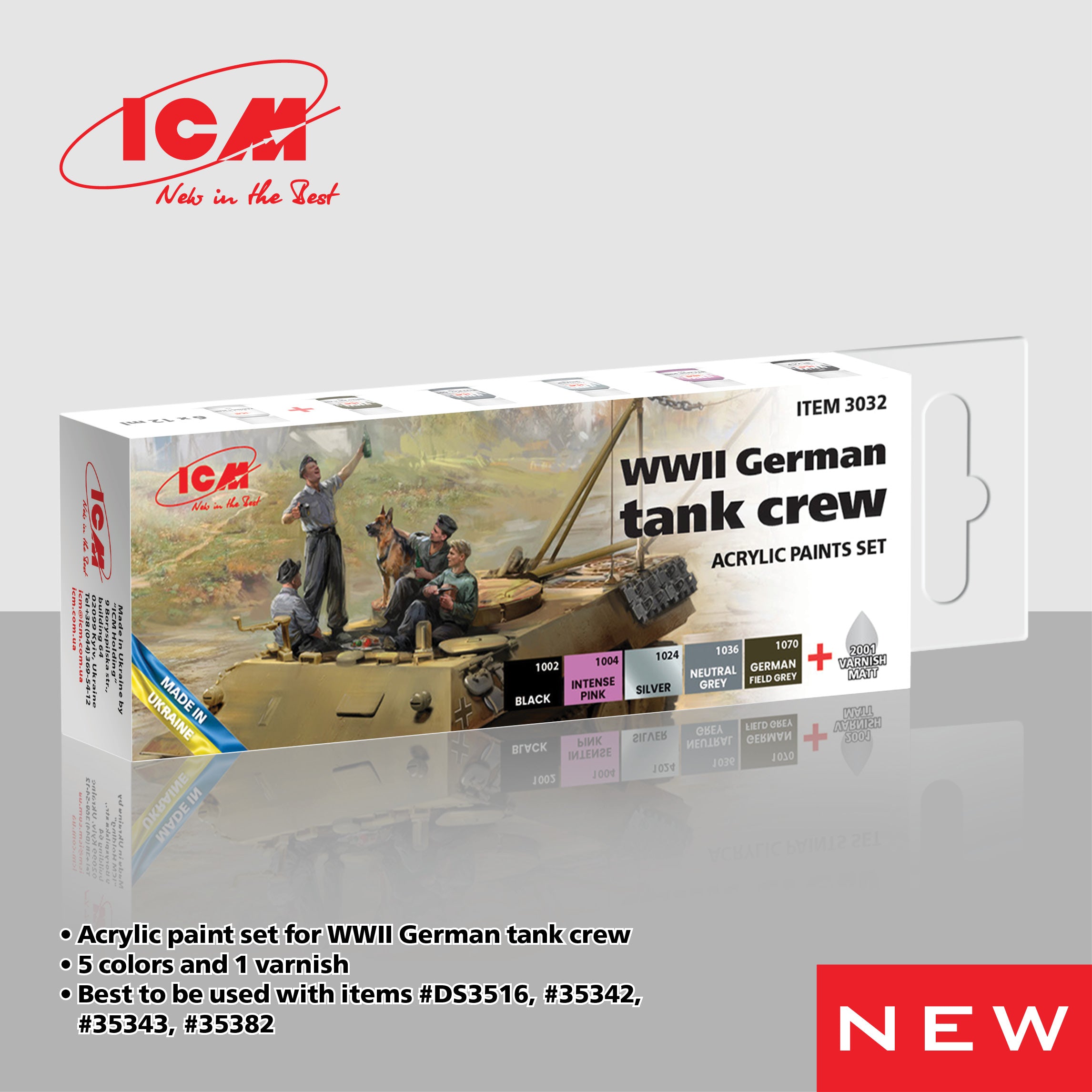 ICM Acrylic Paint Set x 6 Paints WWII German Tank Crew (3032)