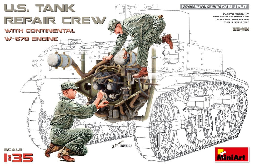 MiniArt 1/35 U.S. Tank Repair Crew w/Continental W-670 Engine (35461)