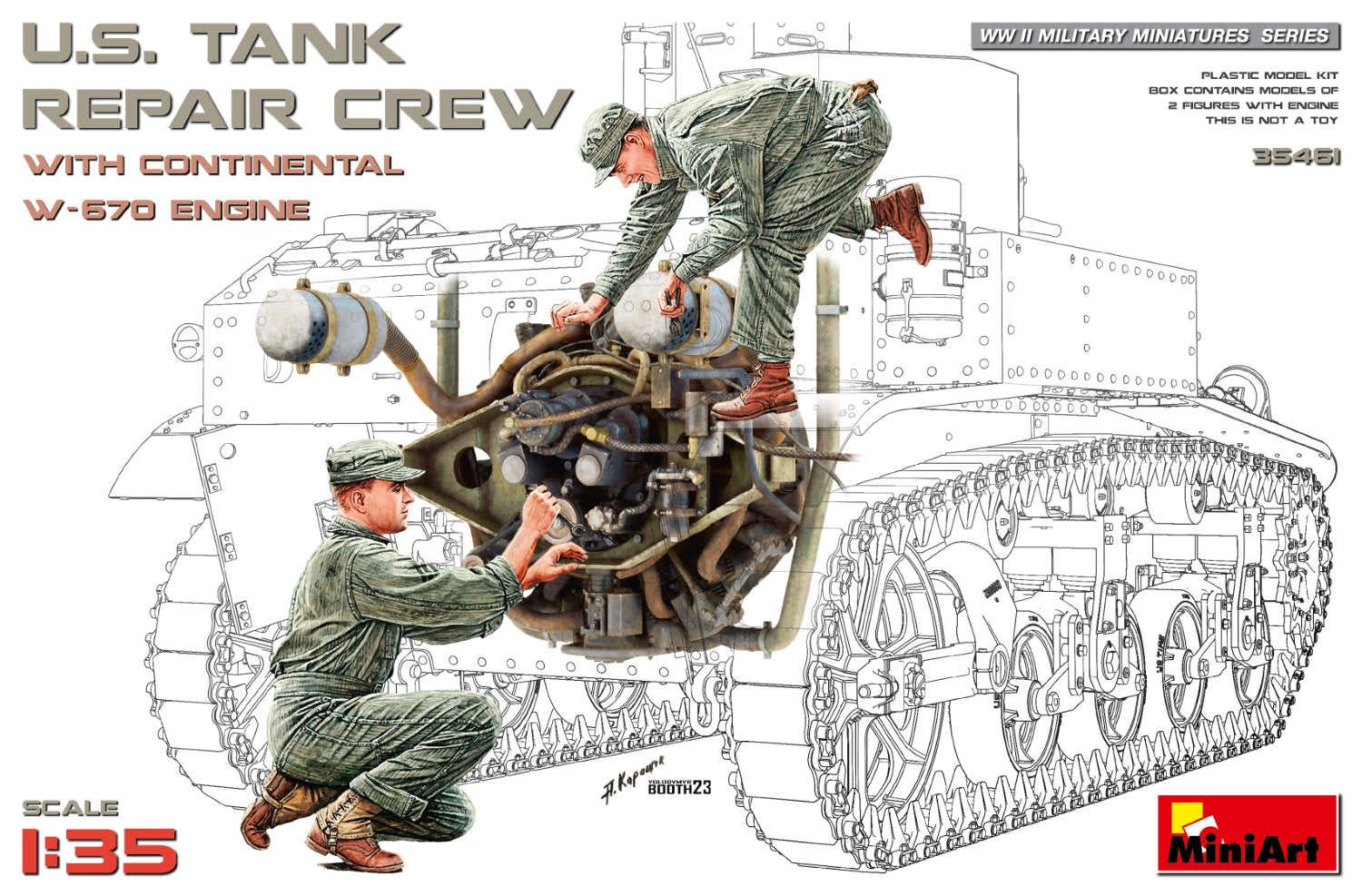 MiniArt 1/35 U.S. Tank Repair Crew w/Continental W-670 Engine (35461)