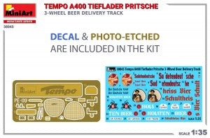 MiniArt 1/35 Tempo A400 Tieflader Pritsche 3-Wheel Beer Delivery Truck (38045)