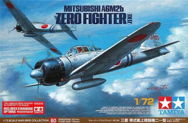 Tamiya 1/72  Mitsubishi A6M2b Zero Fighter (Zeke) Includes 8 Marking Options (Limited Edition) (25170)