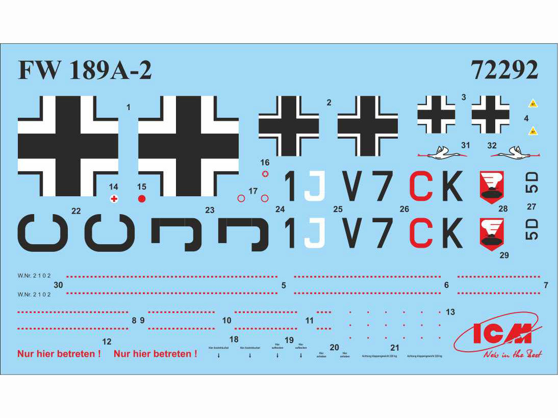 ICM 1/72 Fw 189A-2 WWII German Reconnaissance Plane (72292)