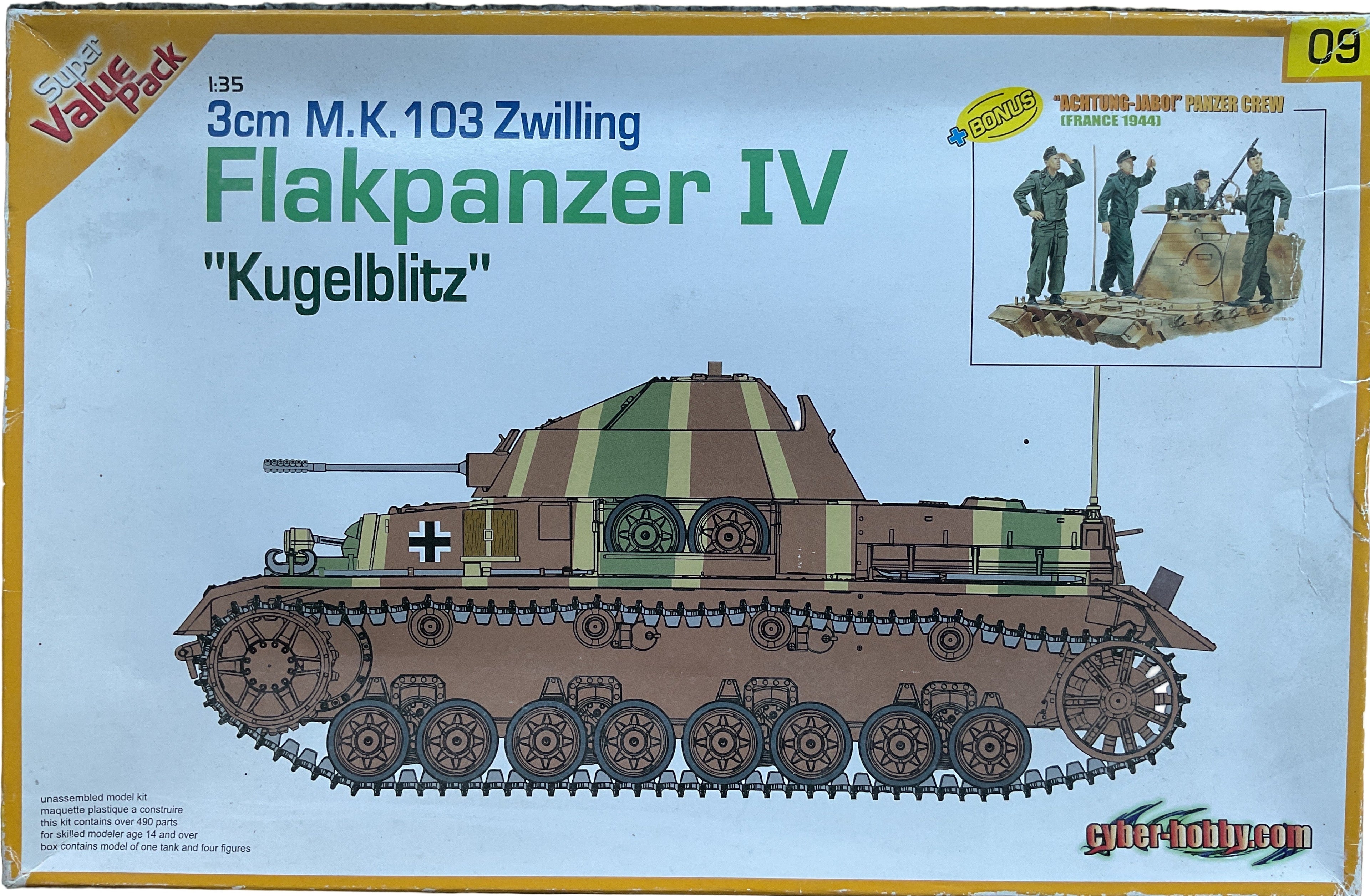 Cyber Hobby 1/35 3cm M.K. 103 Zwilling Flakpanzer IV "Kugelblitz" + Bonus "Achtung-Jabo!" Panzer Crew (France 1944) (9109)