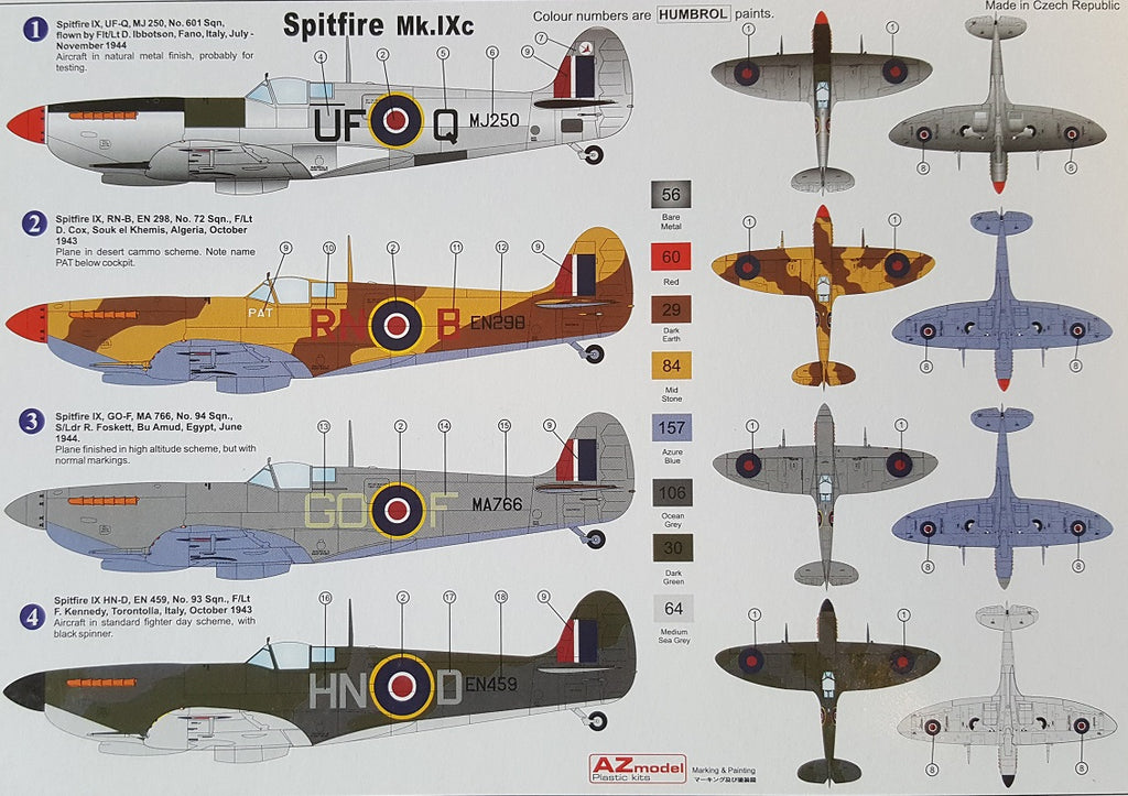 AZmodel 1/72 British fighter of WW2 Supermarine Spitfire Mk.IXc „MTO" (AZ 7390)