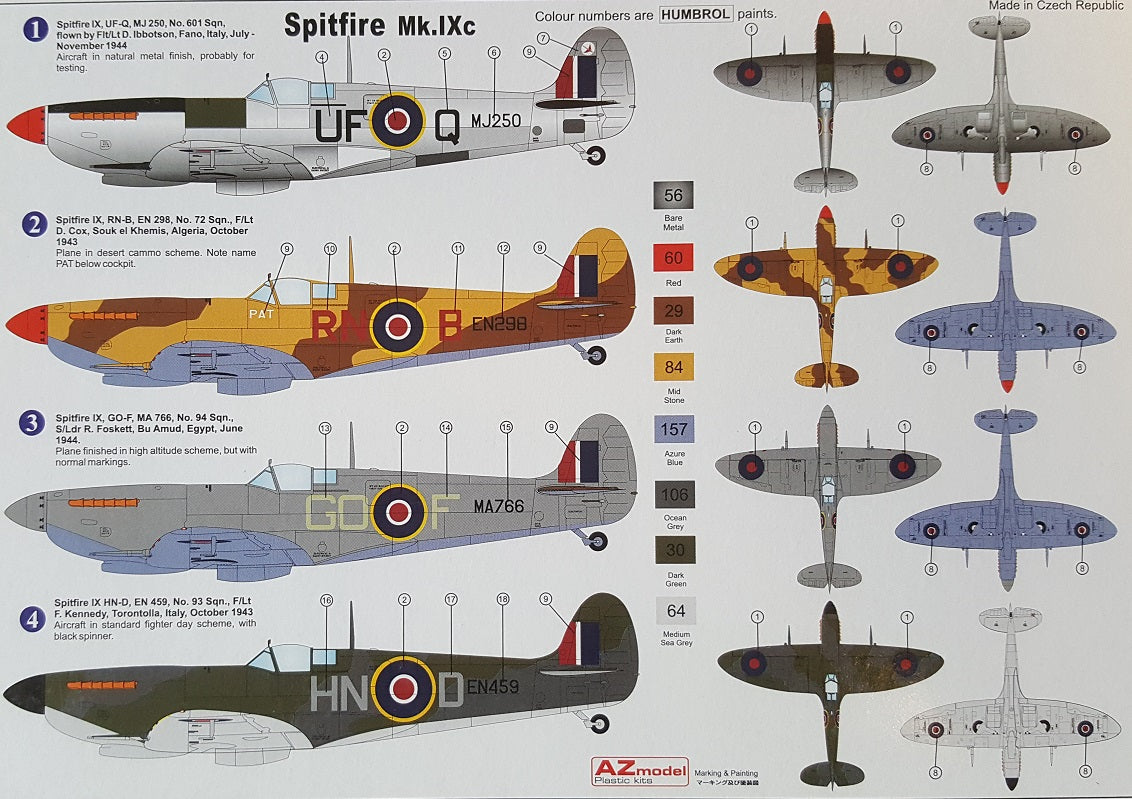 AZmodel 1/72 British fighter of WW2 Supermarine Spitfire Mk.IXc „MTO" (AZ 7390)