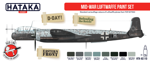 Hataka Red Line Acrylic Paint Set of 8 Mid-War Luftwaffe (HTK-AS110)