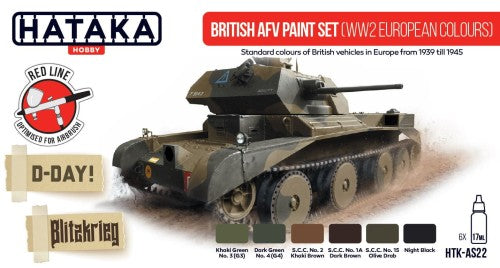 Hataka Red Line Acrylic Paint Set of 6 British AFV (WW2 European Colours) (HTK-AS22)