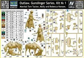 Master Box Ltd 1/35 Outlaw. Gunslinger series. Kit No. 1. Marshal Tom Tucker, Molly and Rebecca Hanson (MB35203)