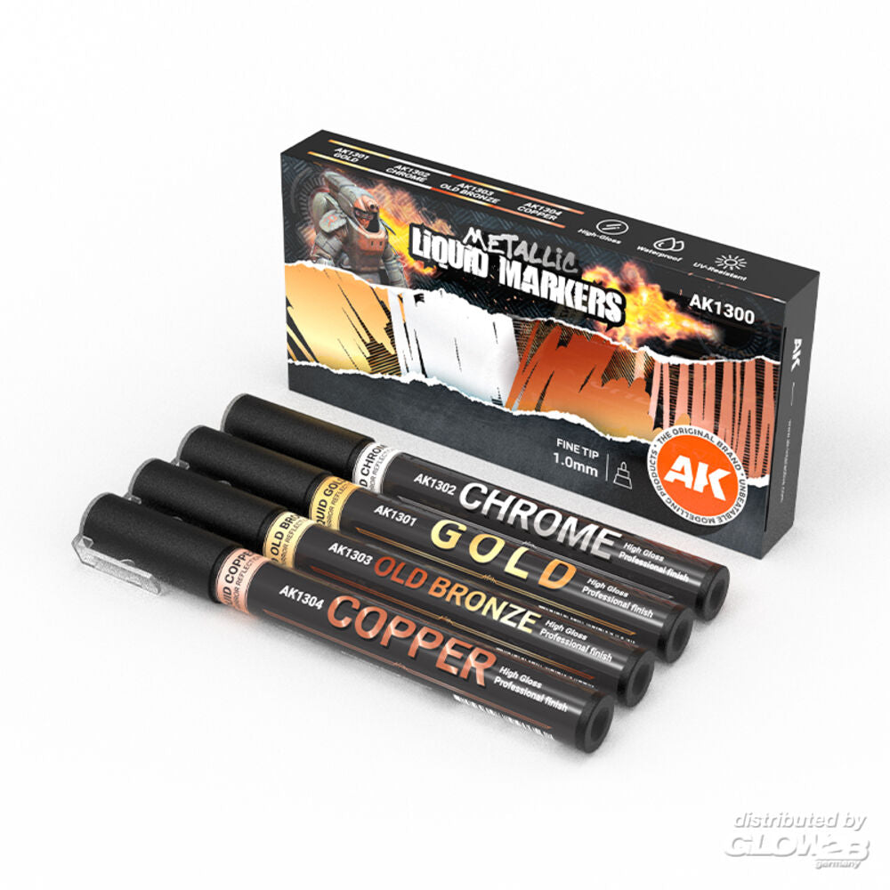 AK Interactive Metallic Liquid Markers Set, 4 Markers (AK1300) — New — Marker Sets, Paint, Paint Pens