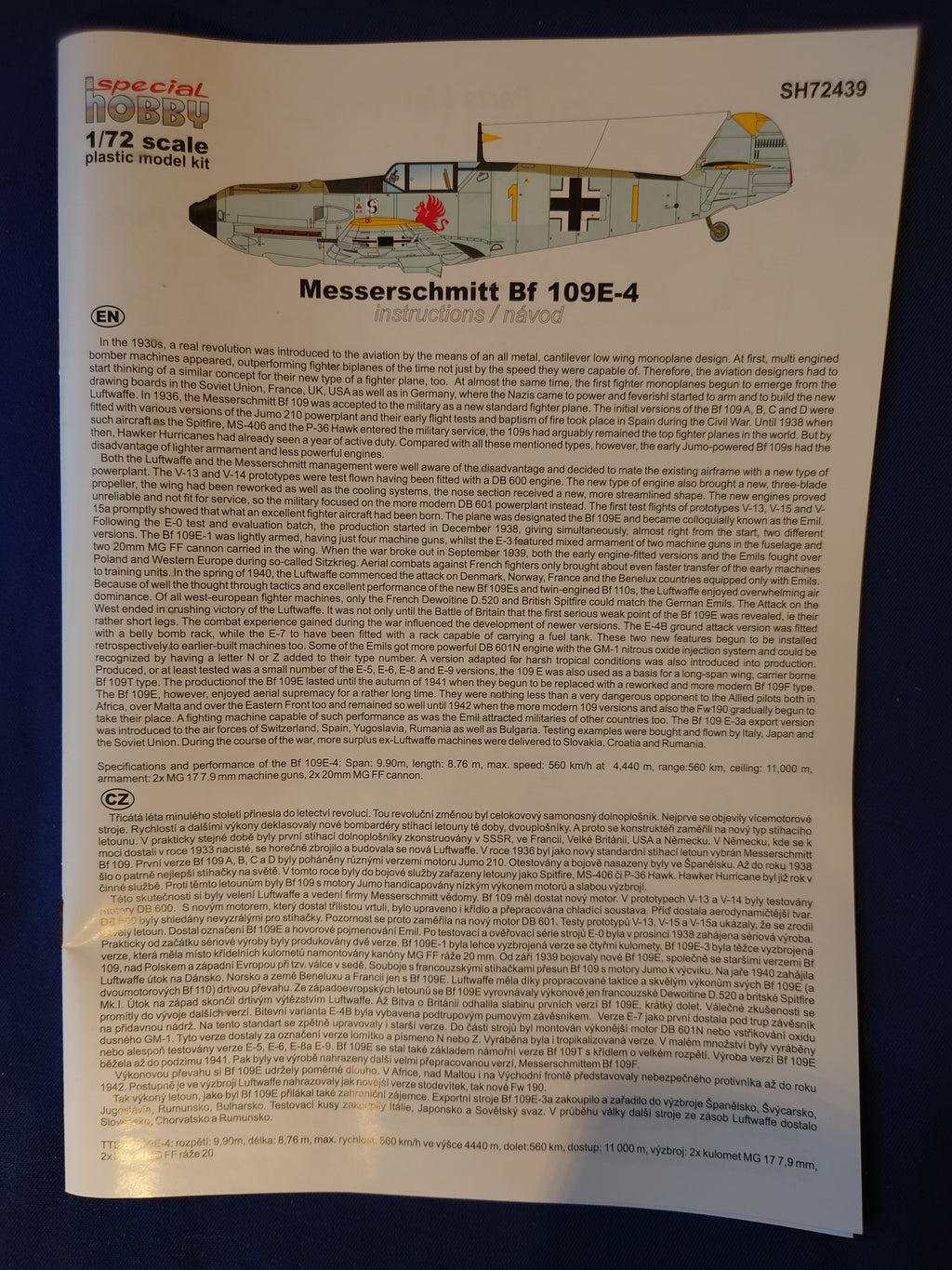 Special Hobby 1/72 Messerschmitt Bf 109E-4 (SH72439)