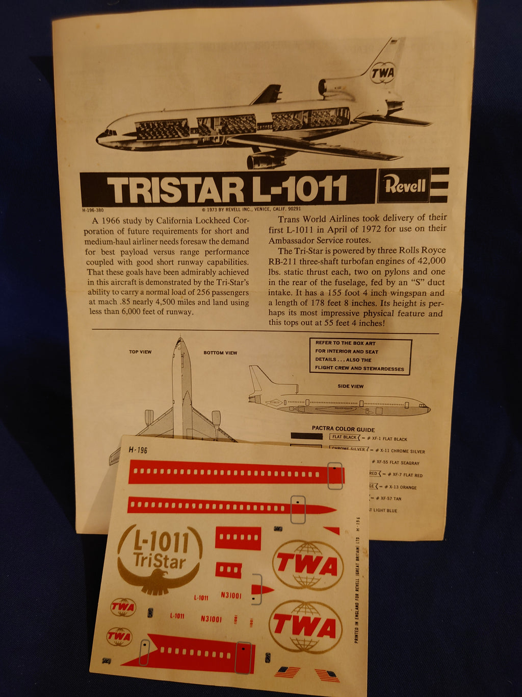 Revell 1/144 TriStar L-1011 Cutaway Display Plane (H-196)