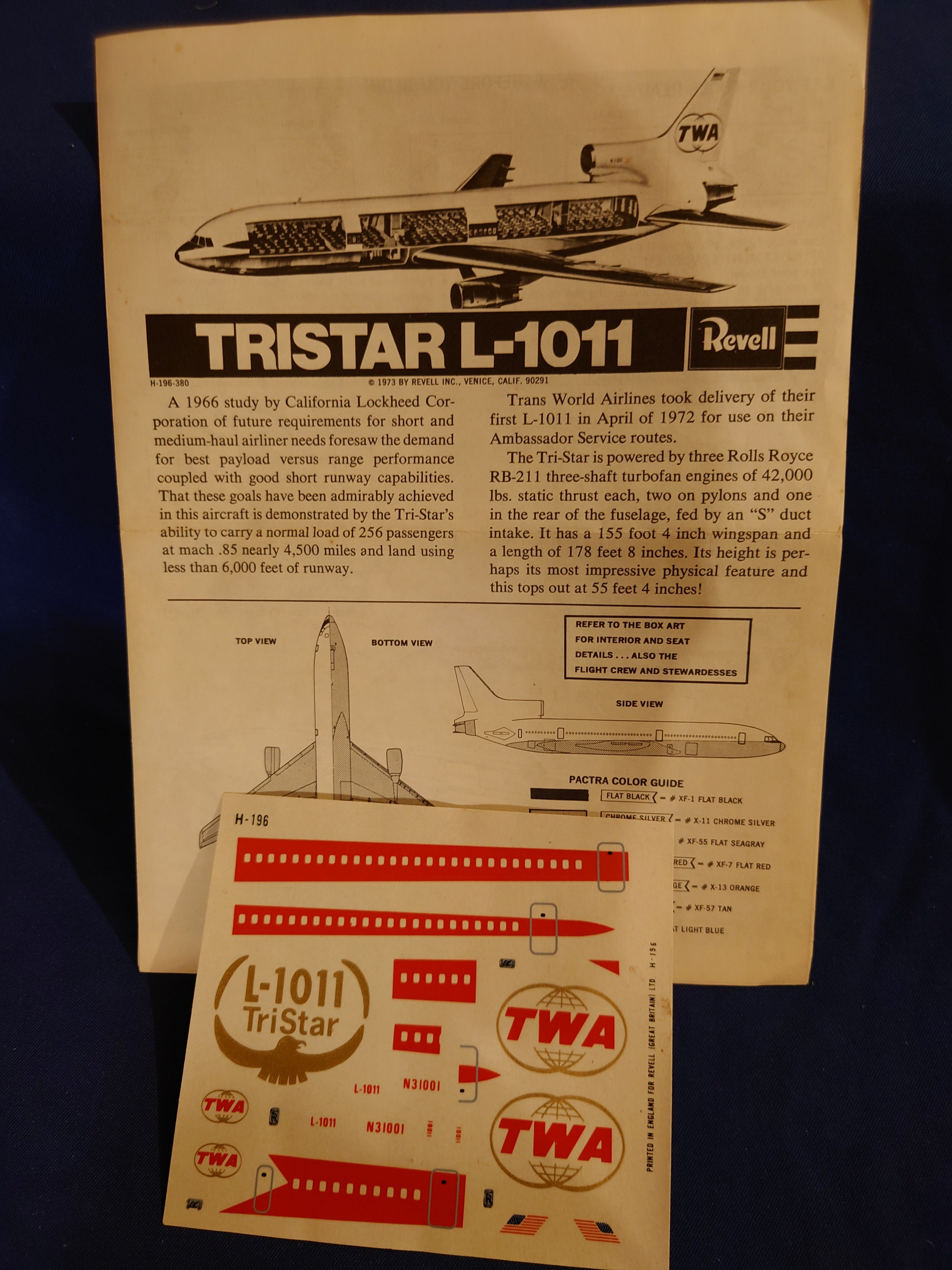 Revell 1/144 TriStar L-1011 Cutaway Display Plane (H-196)