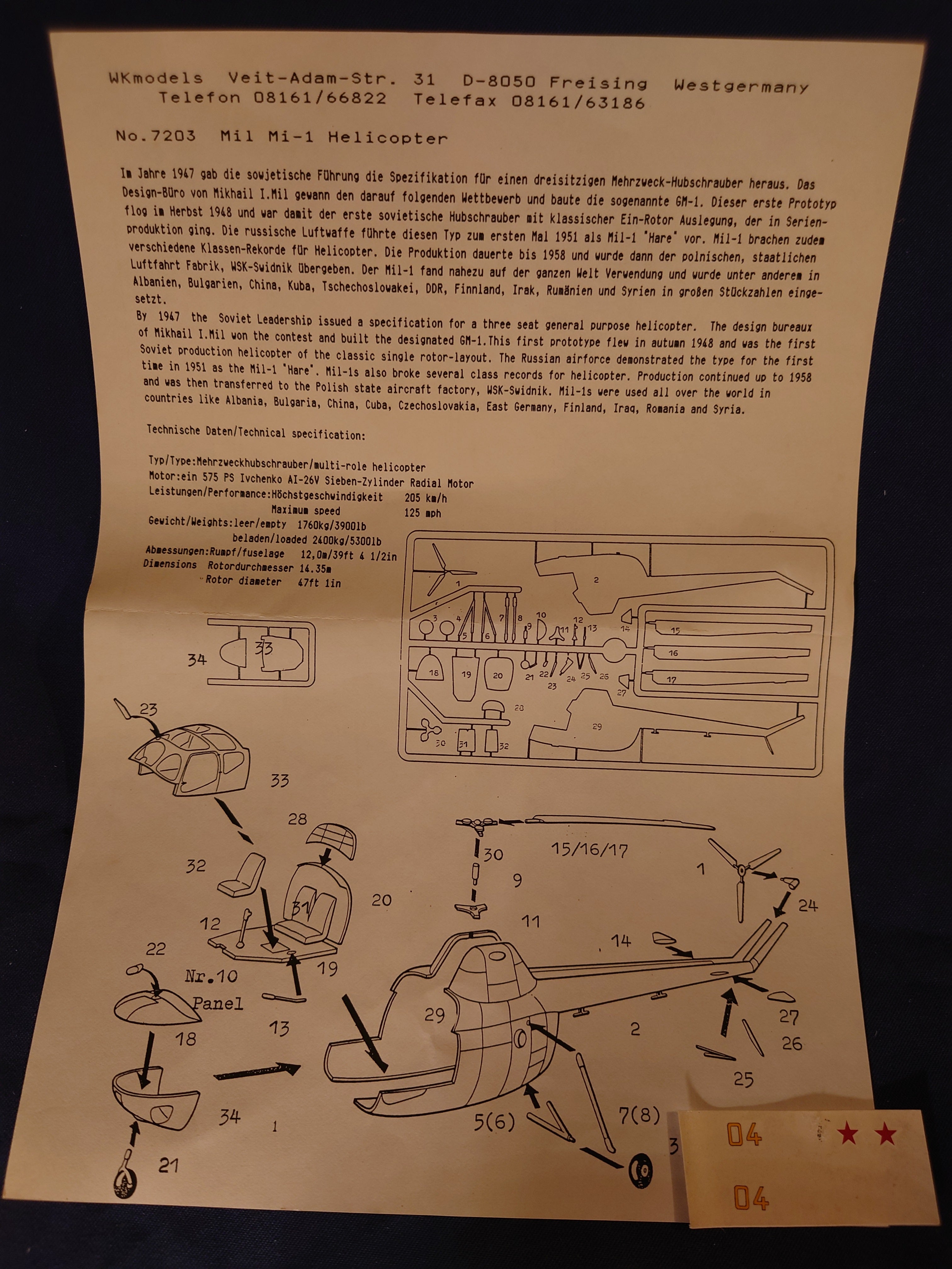 WK Models 1/72 Mil Mi-1 (7203)