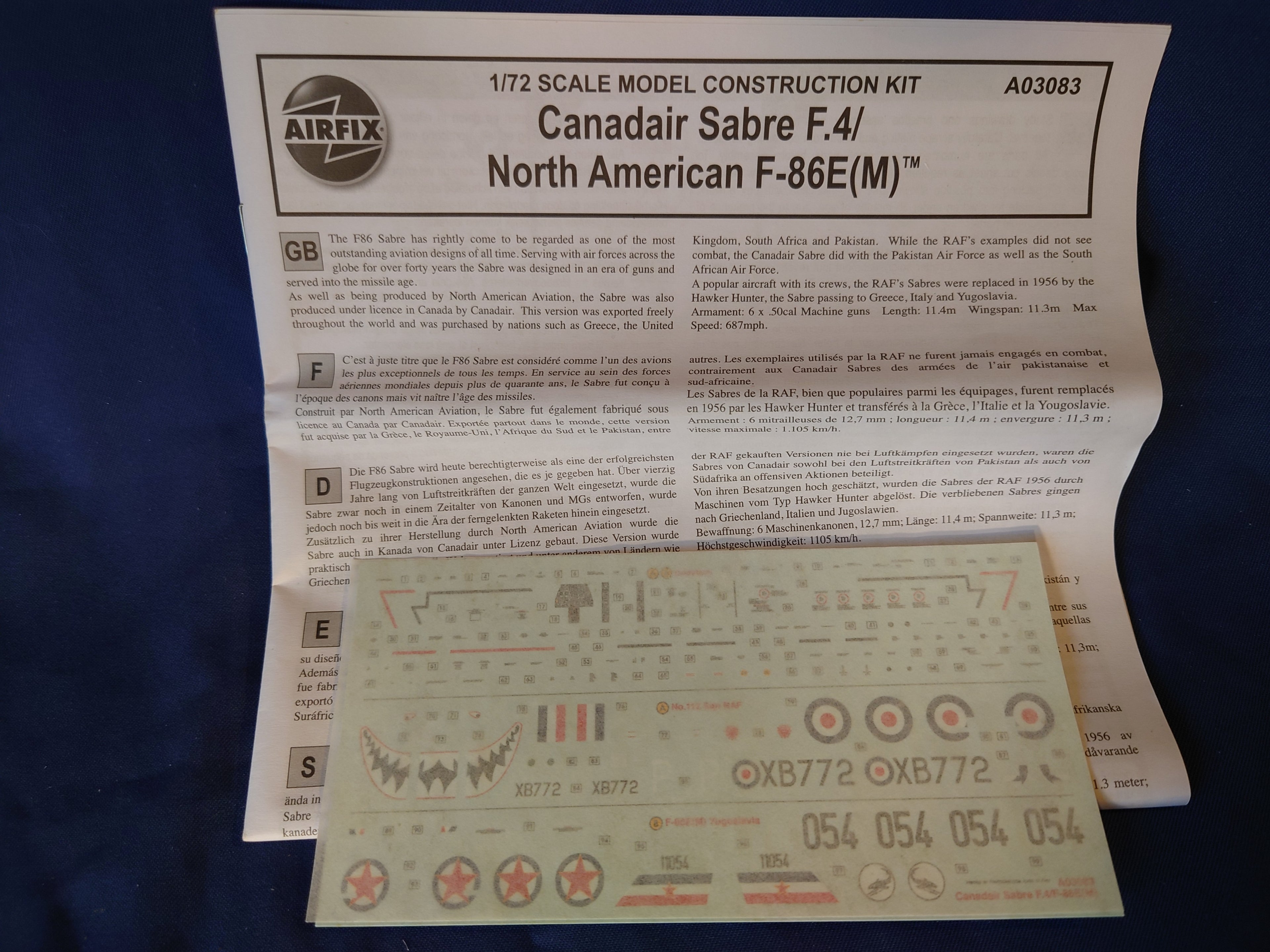 Airfix 1/72 Canadair Sabre F.4 / North American F-86E(M) (A03083)