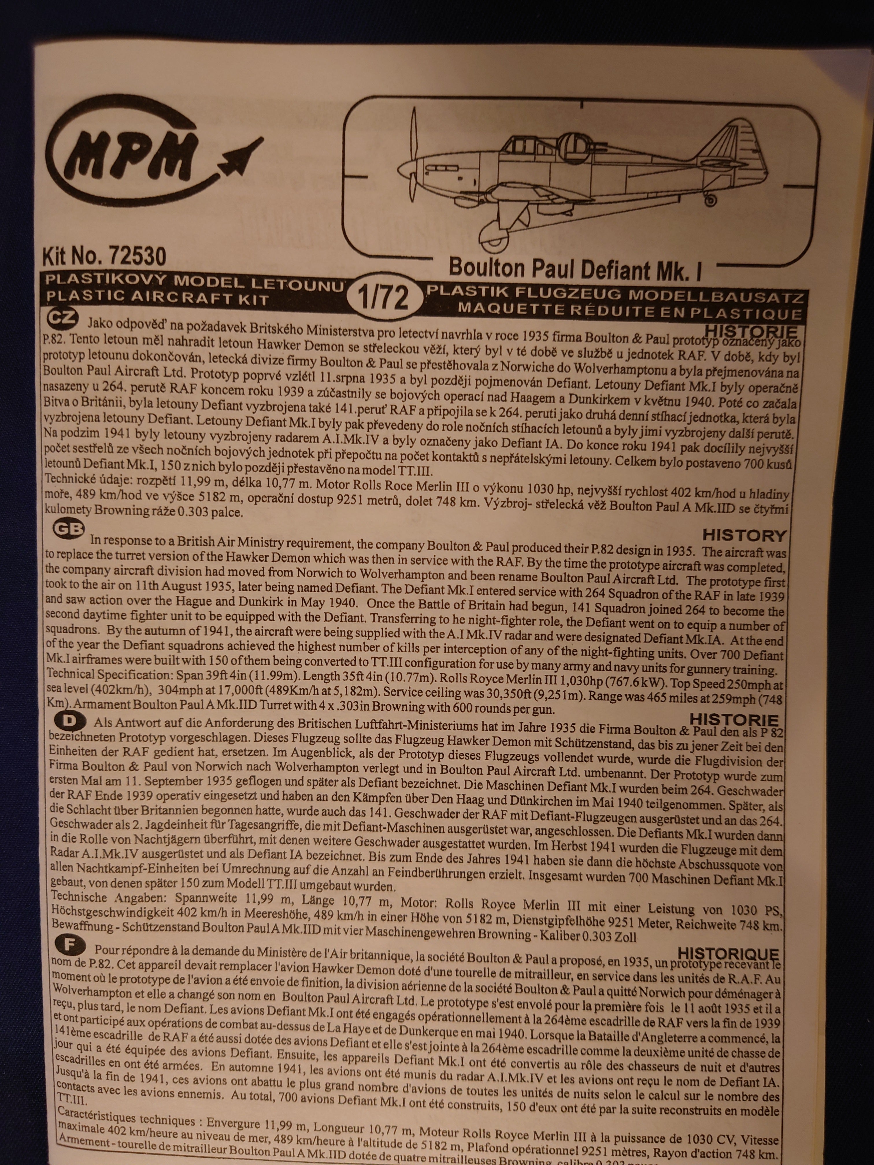 MPM 1/72 Boulton Paul Defiant Mk.I „Hi-tech detailed interior” (72530)