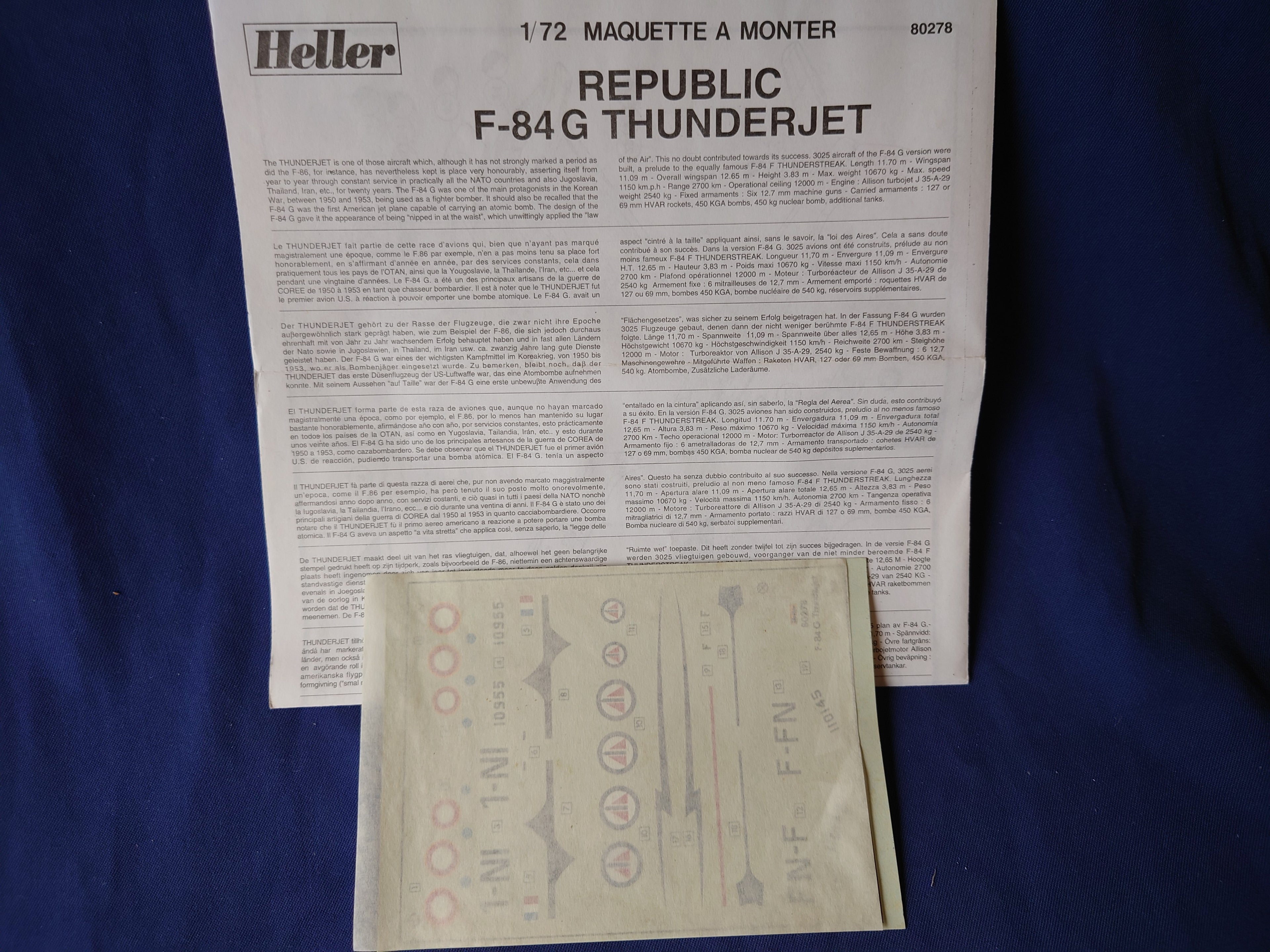 Heller 1/72 Republic F-84 G Thunderjet (80278)