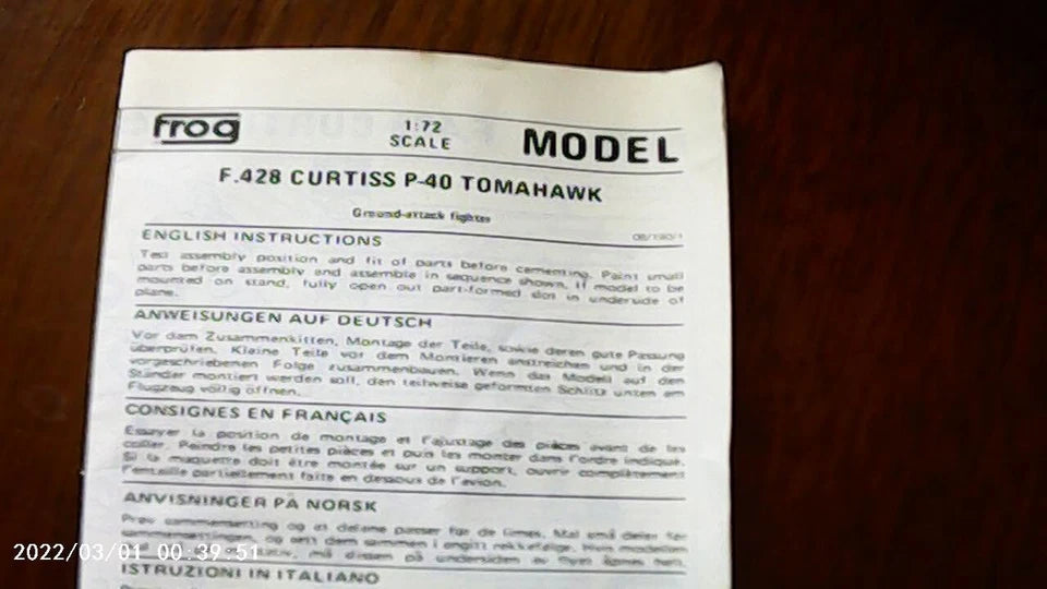 Frog 1/72 Tomahawk P-40 (F428)