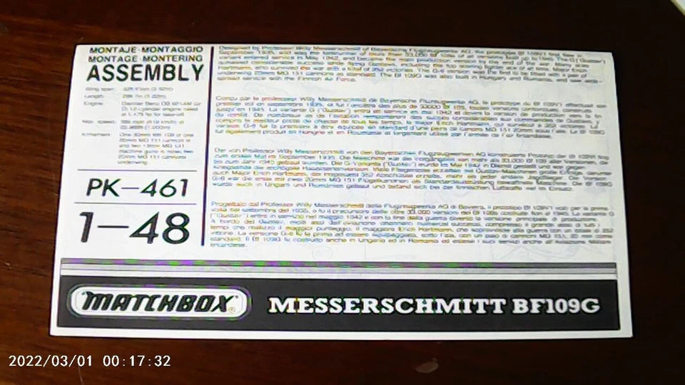 Matchbox 1/48 Messerschmitt Bf109G (PK-461)