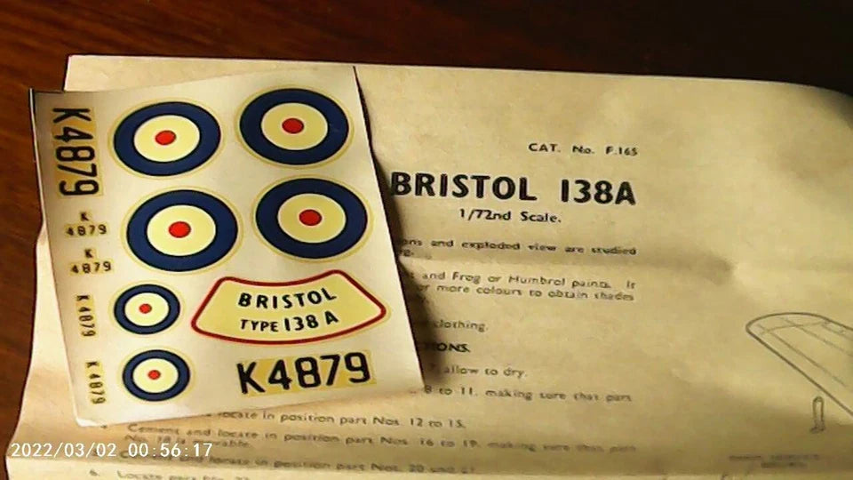 Frog 1/72 Bristol 138/A (F165)
