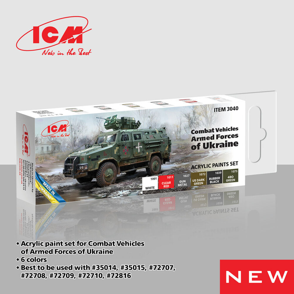 ICM Acrylic Paint Set Ukrainian Armed Forces Combat Vehicles (3040) — New — Combat Vehicles of the Armed Forces of Ukraine, Paint Sets