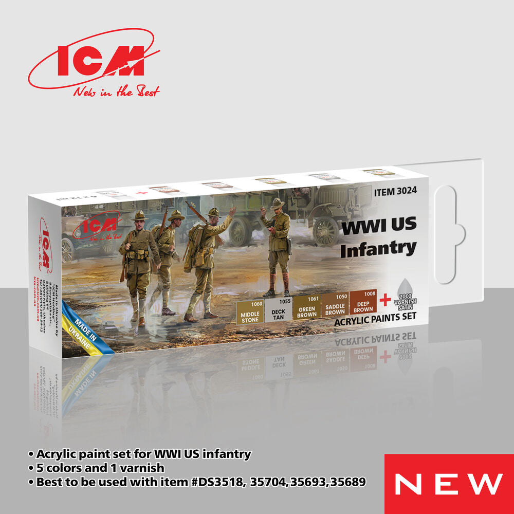 ICM Acrylic Paint Set WWI US Infantry (3024) — New — Paint Sets