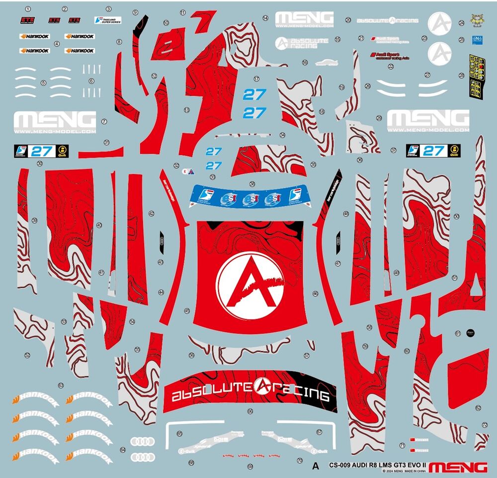 Meng 1/24 Audi R8 LMS GT3 EVO II Absolute Racing (CS-009) — New — image 16 of 17