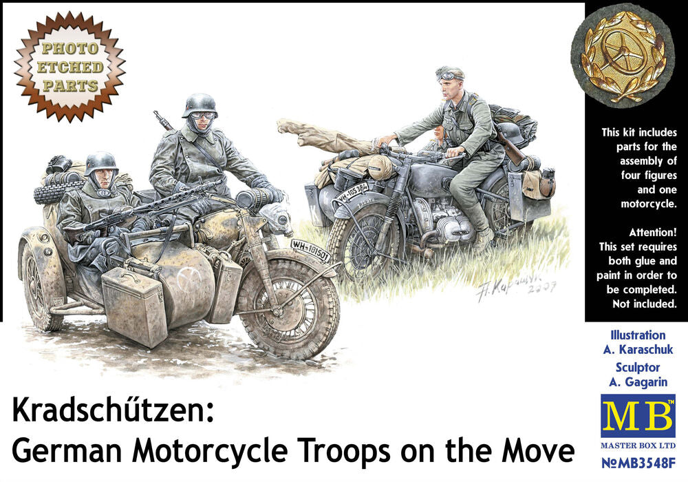 Master Box 1/35 Kradschützen:Motorcycle Troop on move 4 figs (MB3548F) — New — image 3 of 4