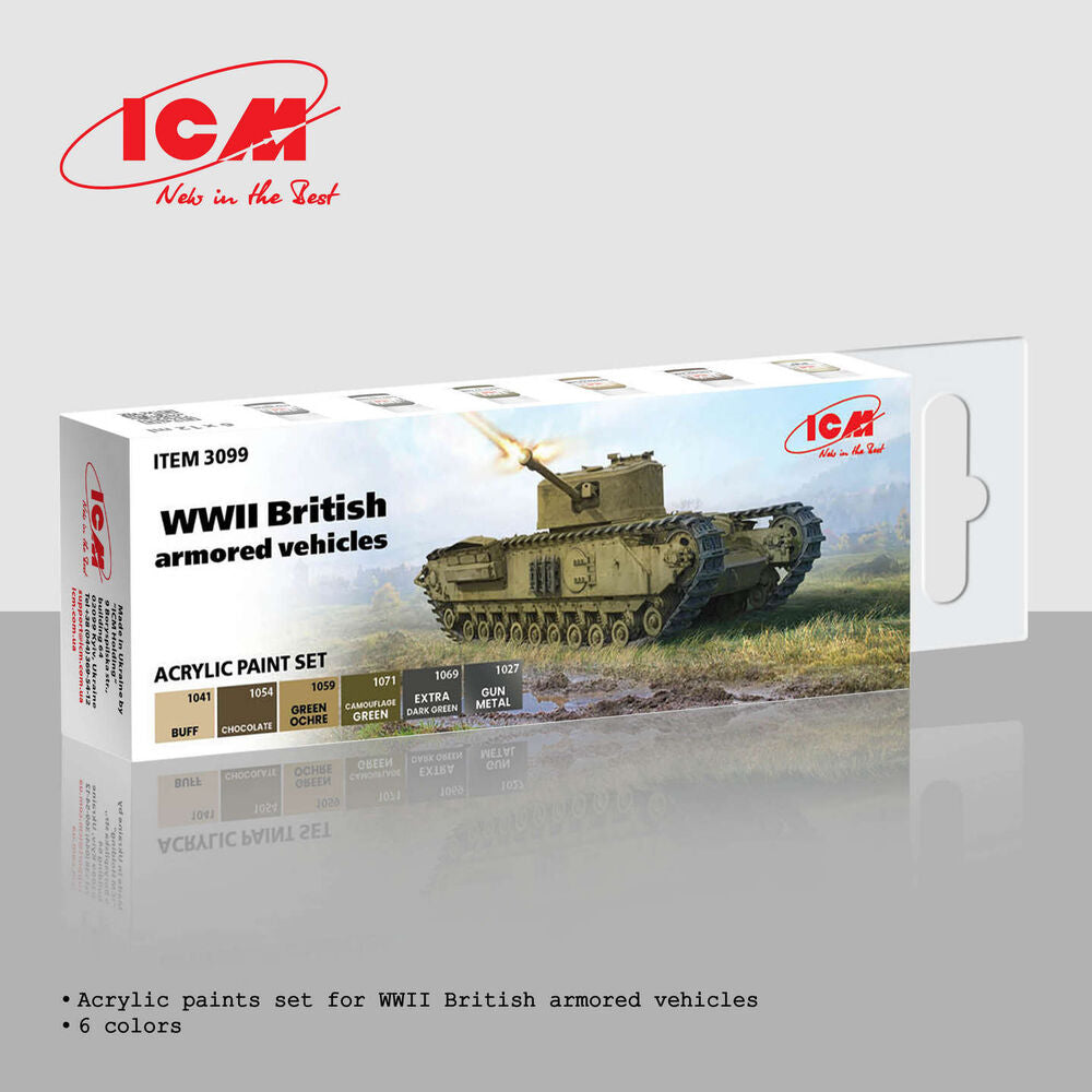 ICM Acrylic Paint Set WWII British Armoured Vehicles (3099) — New — Paint Sets