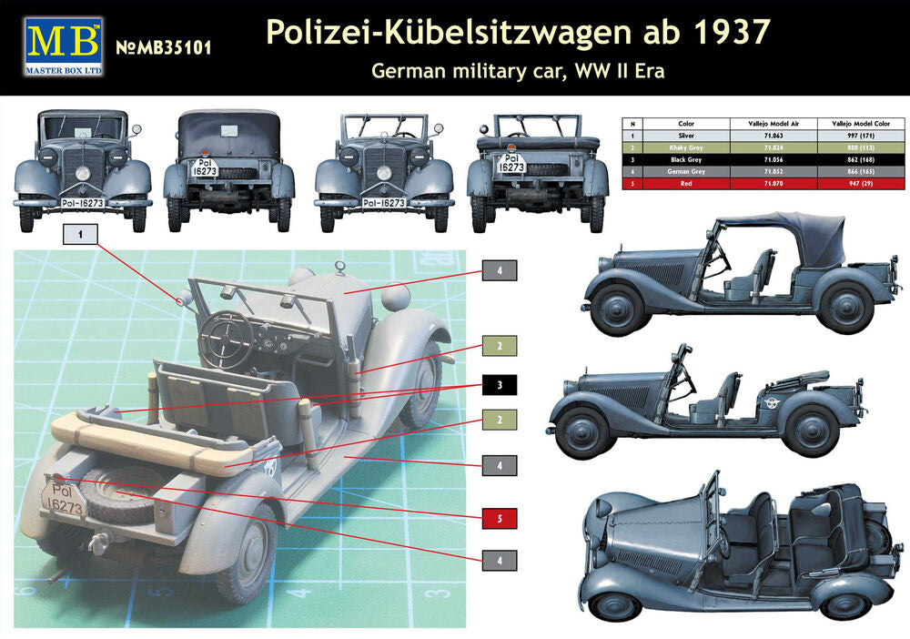 Master Box 1/35 Polizei-Kübelsitzwagen ab 1937 military car (MB35101) — New — image 4 of 4
