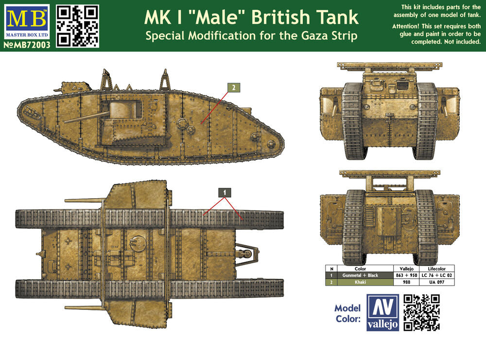 Master Box 1/72 Mk I Male British Tank Special Mod GazaStrip (MB72003) — New — image 5 of 5